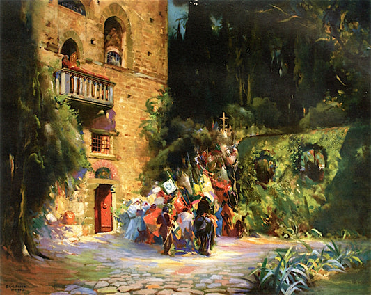 Crusaders Departing, vintage artwork by Julius Rolshoven, 12x8" (A4) Poster
