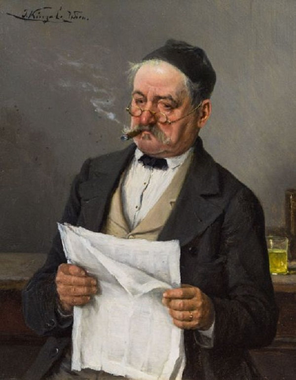 The Newspaper Reader, vintage artwork by Josef Kinzel, 12x8" (A4) Poster