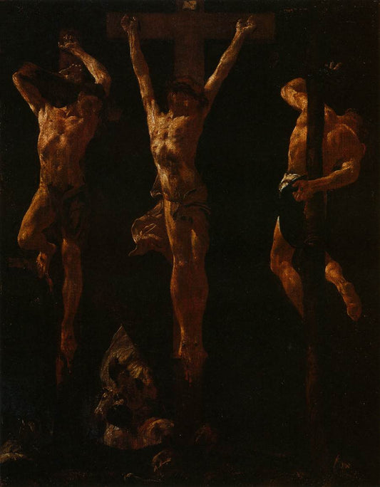 Christ Crucified between Two Thieves, vintage artwork by Giovanni Battista Piazzetta, 12x8" (A4) Poster