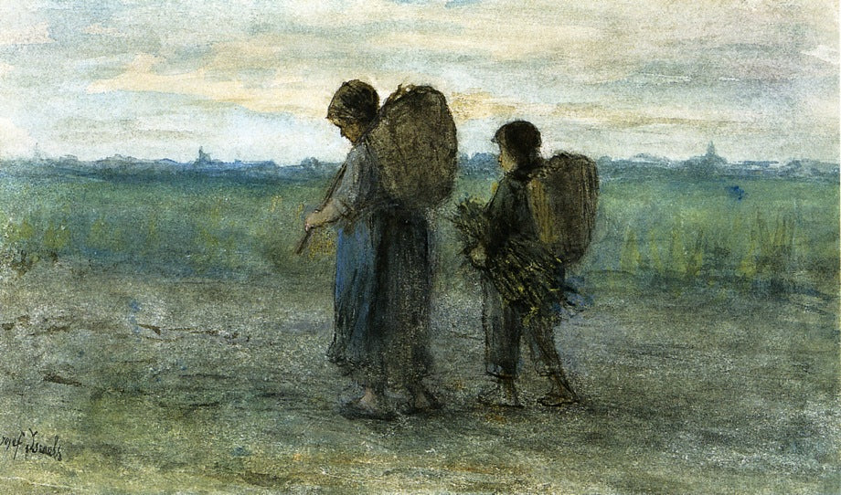 Gathering Faggots, vintage artwork by Jozef Israëls, 12x8" (A4) Poster
