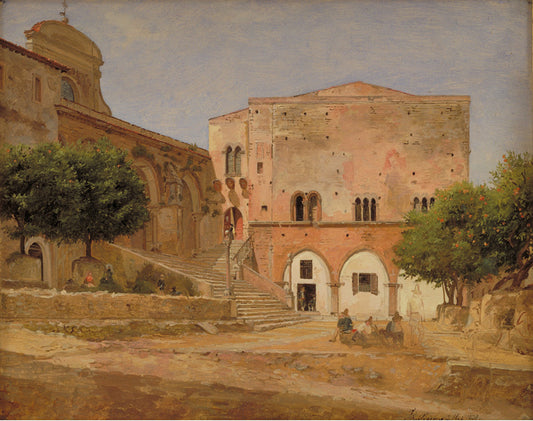 The Market Place in Priverno, vintage artwork by Jorgen Roed, A3 (16x12") Poster Print