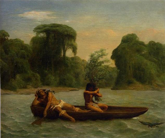 Two Indians in a Canoe, vintage artwork by Francois-Auguste Biard, A3 (16x12") Poster Print