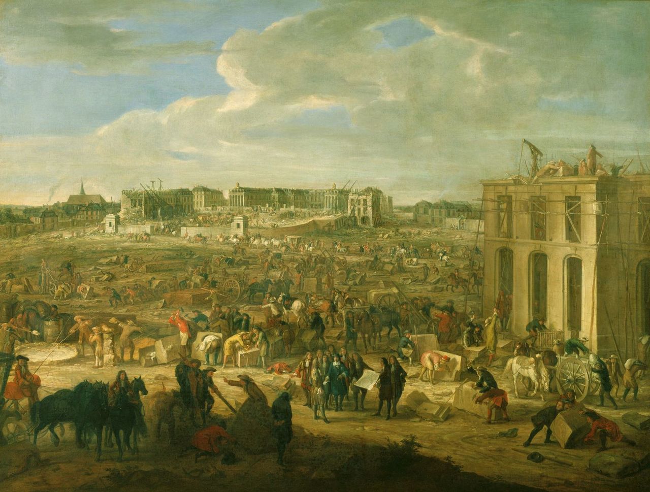 Construction of the Château de Versailles, vintage artwork by Adam Frans van der Meulen, 12x8" (A4) Poster