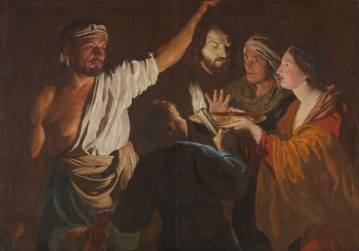 Salome Receives the Head of John the Baptist, vintage artwork by Matthias Stomer, 12x8