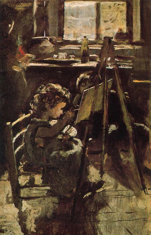 The little painter, vintage artwork by Ignacio Pinazo Camarlench, 12x8" (A4) Poster