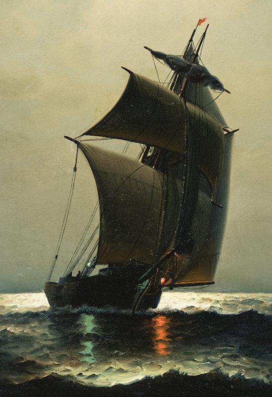 Sailboat in Moonlight, vintage artwork by James Gale Tyler, 12x8" (A4) Poster