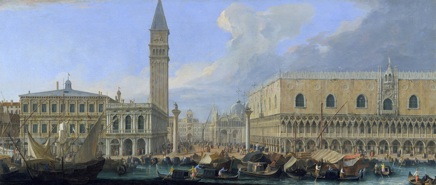 The Molo, Venice, from the Bacino di San Marco, vintage artwork by Luca Carlevarijs, 12x8" (A4) Poster