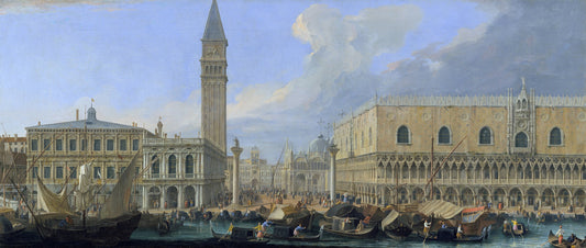 The Molo, Venice, from the Bacino di San Marco, vintage artwork by Luca Carlevarijs, 12x8" (A4) Poster