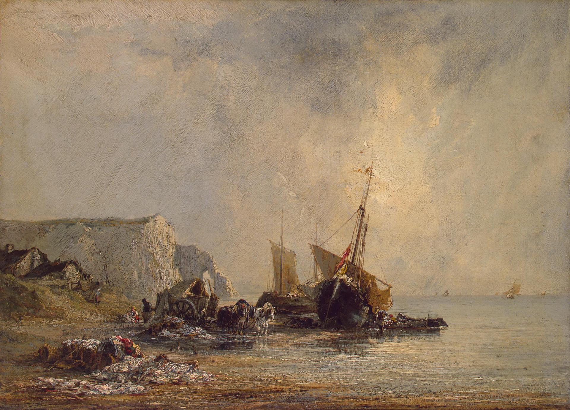 Boats near the Coast of Normandy, vintage artwork by Richard Parkes Bonington, A3 (16x12") Poster Print
