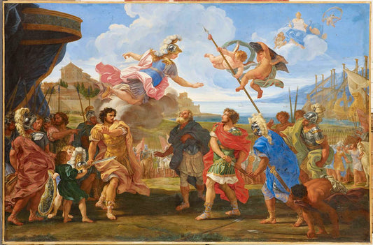The Duel of Achilles and Agamemnon, vintage artwork by Giovanni Battista Gaulli, 12x8" (A4) Poster