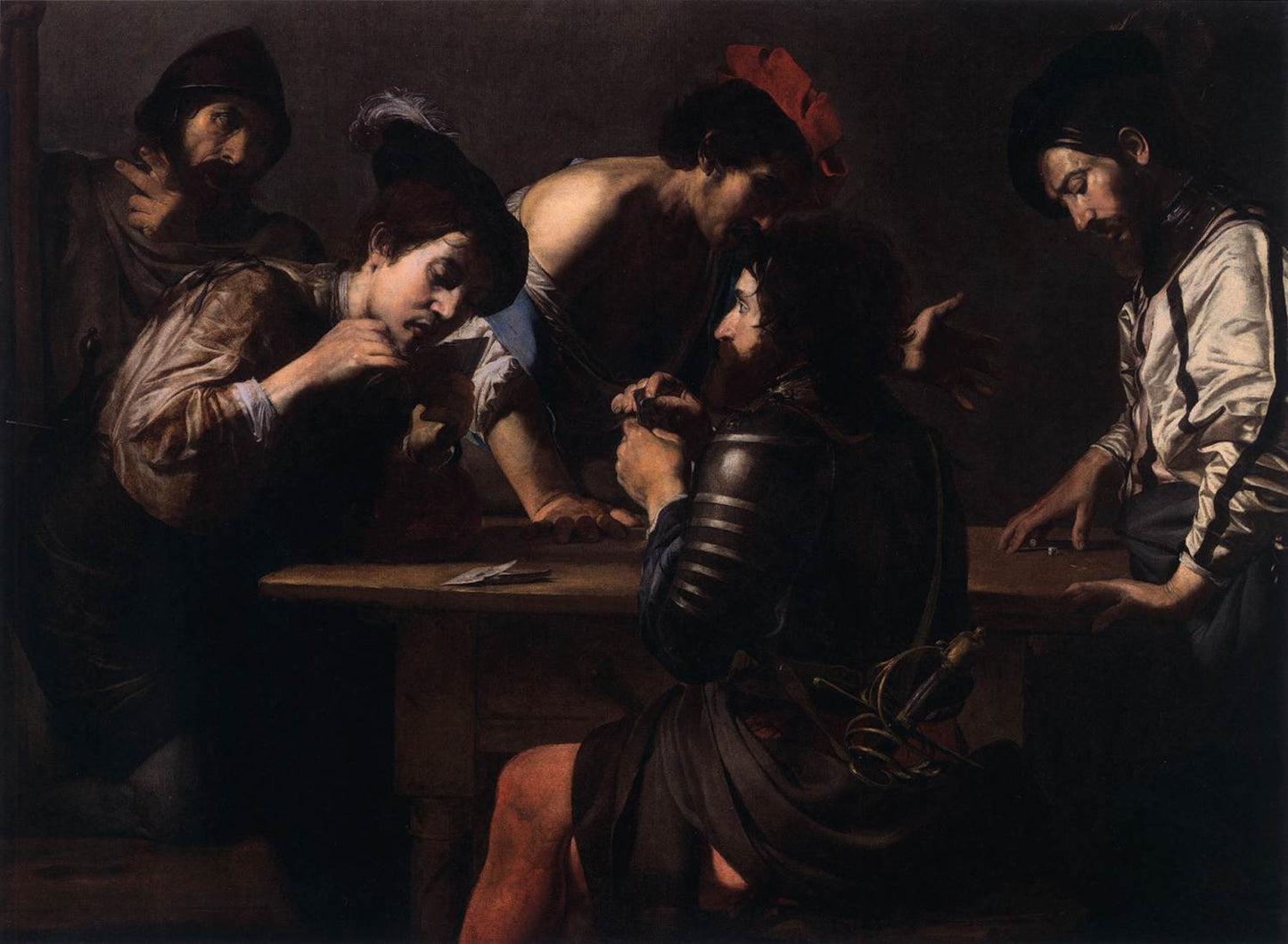 Soldiers Playing Cards and Dice, vintage artwork by Valentin de Boulogne, 12x8" (A4) Poster