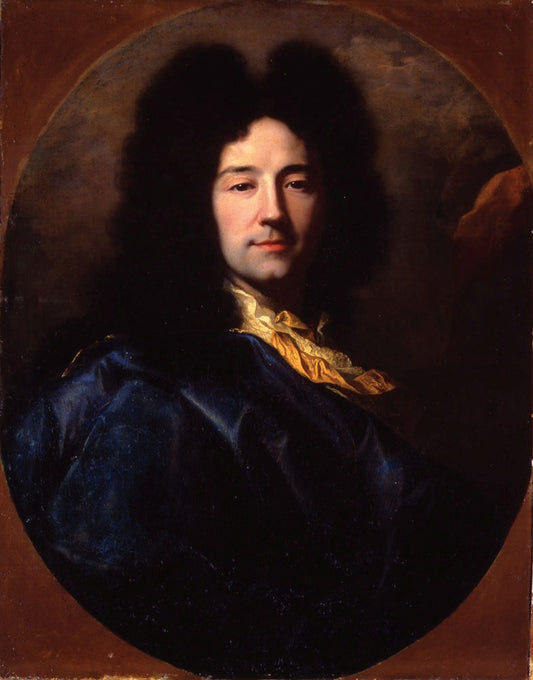 Self Portrait with a Yellow Cravat and a Blue Cloak, vintage artwork by Hyacinthe Rigaud, 12x8" (A4) Poster