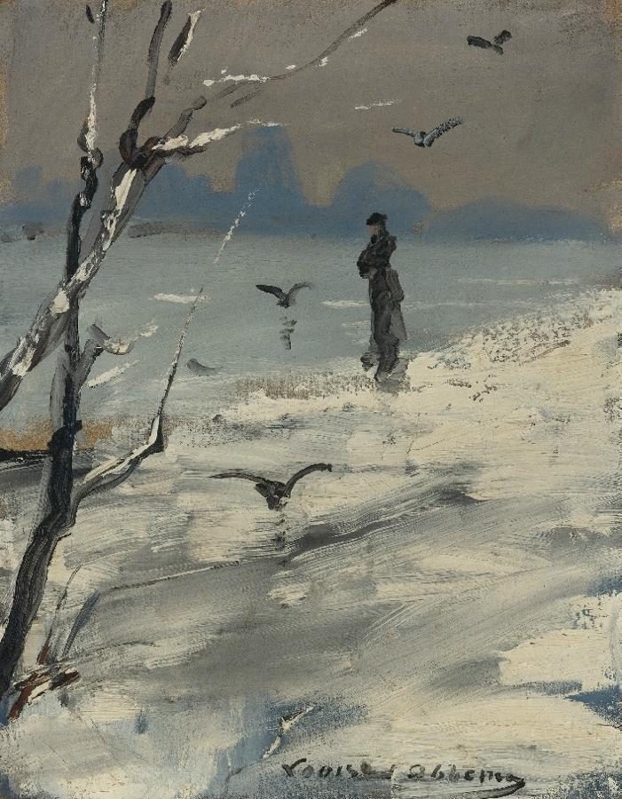 Elegant Woman on a Winter's Walk by Louise Abbema,A3(16x12")Poster