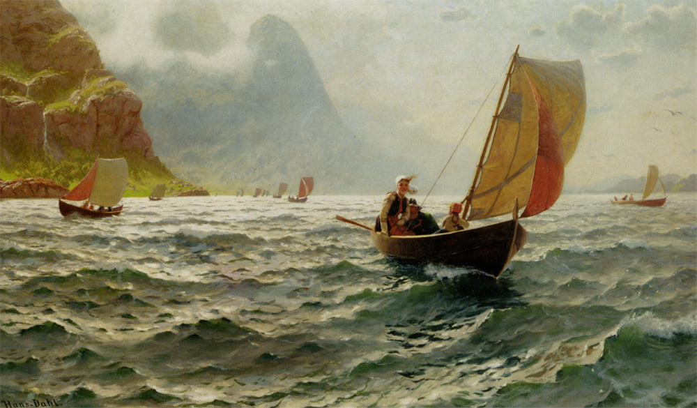 Upon Sunny Waves, vintage artwork by Hans Dahl, 12x8" (A4) Poster