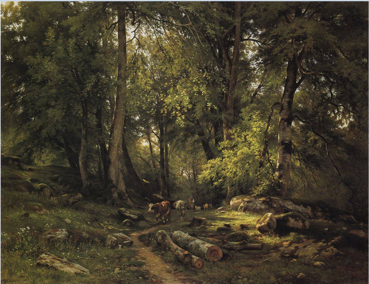 Cows in the Wood, vintage artwork by Ivan Ivanovich Shishkin, 12x8" (A4) Poster
