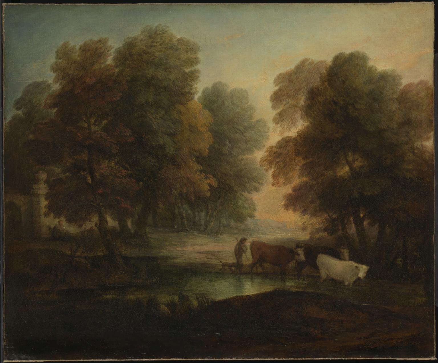 Boy Driving Cows near a Pool, vintage artwork by Thomas Gainsborough, 12x8" (A4) Poster