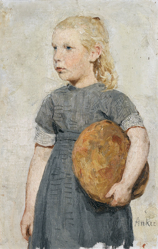 Girls with Bread Loaf, vintage artwork by Albert Anker, 12x8" (A4) Poster