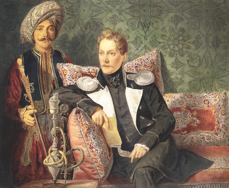 Portrait of an Officer with His Servant, vintage artwork by Karl Pavlovich Brulloff, A3 (16x12") Poster Print
