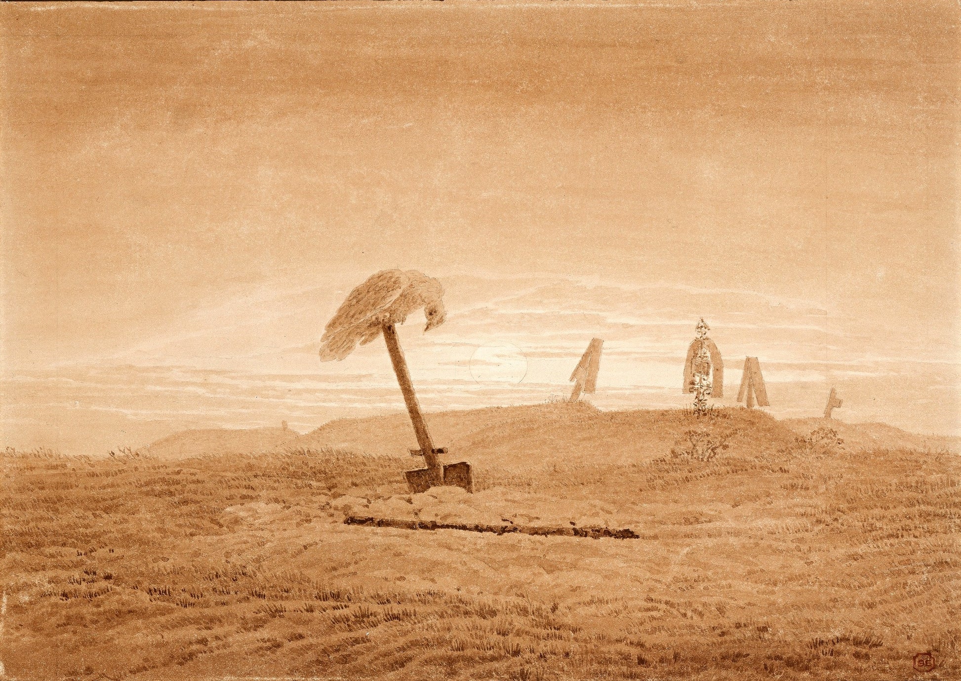 Landscape with Graves, vintage artwork by Caspar David Friedrich, 12x8" (A4) Poster