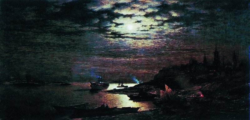 Moonlit Night, vintage artwork by Gavriil Kondratenko, 12x8" (A4) Poster
