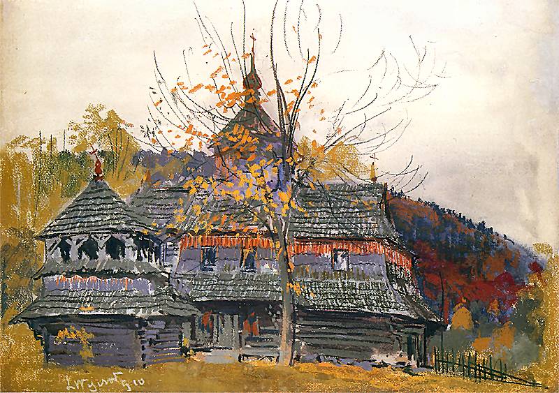 Church in Jamnie, vintage artwork by Leon Jan Wyczolkowski, 12x8" (A4) Poster