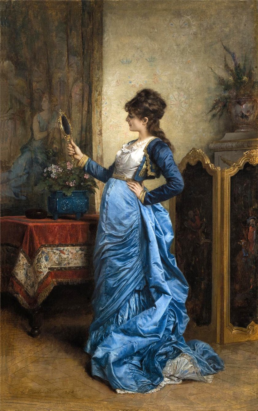 Reflection of Beauty, vintage artwork by Auguste Toulmouche, 12x8" (A4) Poster