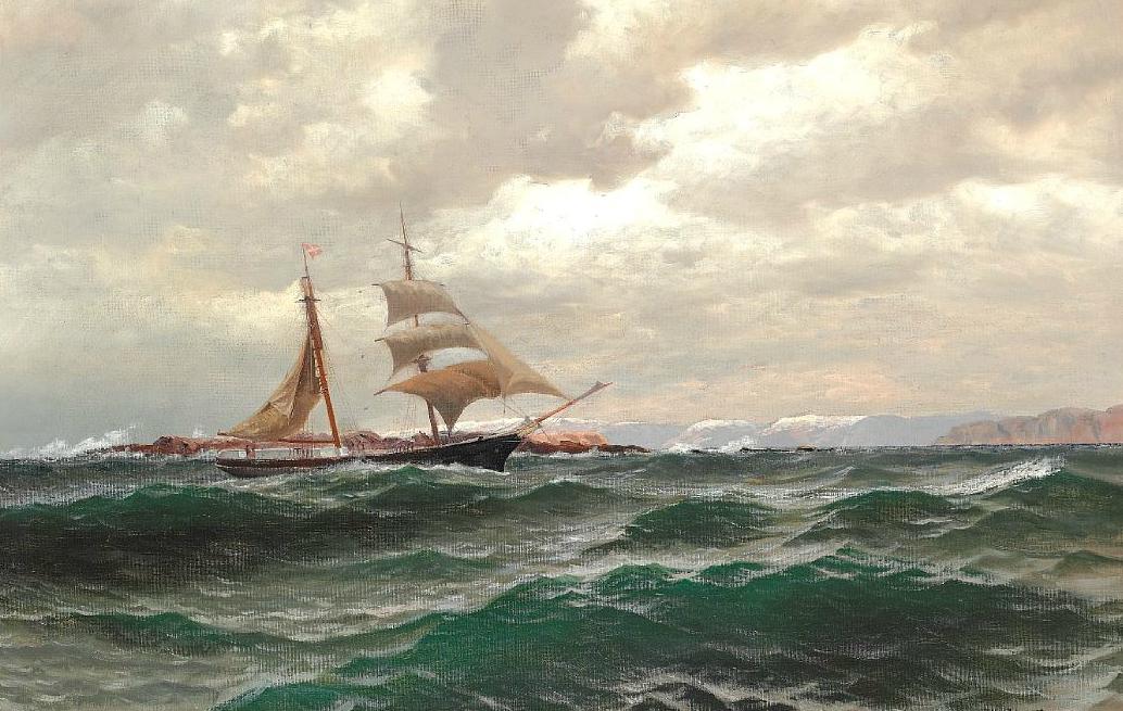 w of a Sailing Boat off the Norwegian Coast by Nils Hansteen,A3(16x12")Poster
