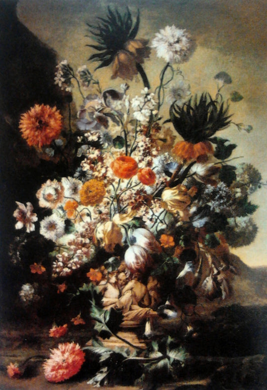 Still life with flowers, vintage artwork by Carel de Vogelaer, 12x8" (A4) Poster