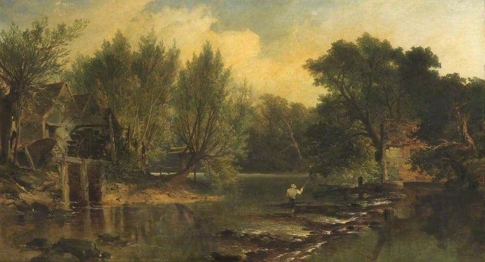 River Scene with an Angler, vintage artwork by Edmund John Niemann, A3 (16x12") Poster Print