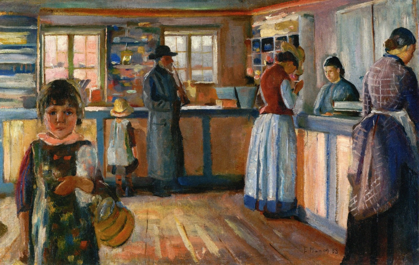 At the General Store in Vrengen, vintage artwork by Edvard Munch, 12x8" (A4) Poster