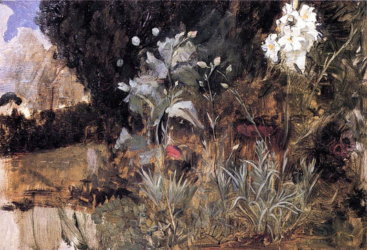 Flower Sketch for 'The Enchanted Garden, vintage artwork by John William Waterhouse, 12x8" (A4) Poster