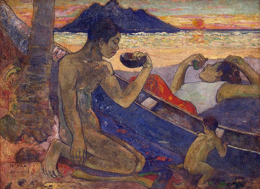 The Canoe: A Tahitian Family, vintage artwork by Paul Gauguin, 12x8" (A4) Poster