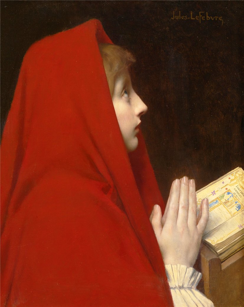 The Red Cloak, vintage artwork by Jules Joseph Lefebvre, 12x8" (A4) Poster