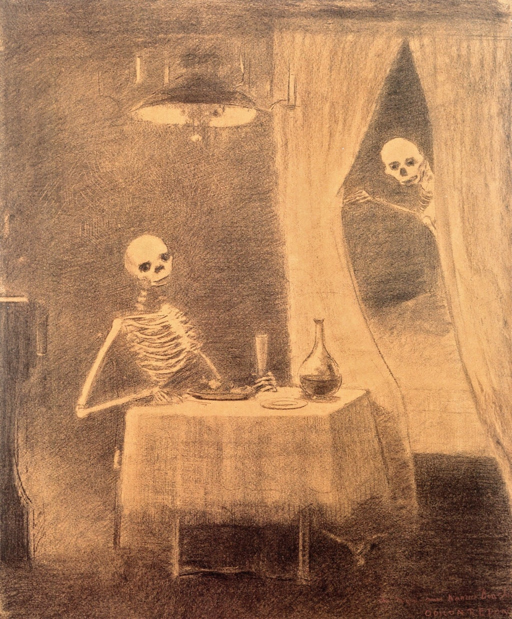 Battle of Bones, vintage artwork by Odilon Redon, 12x8" (A4) Poster