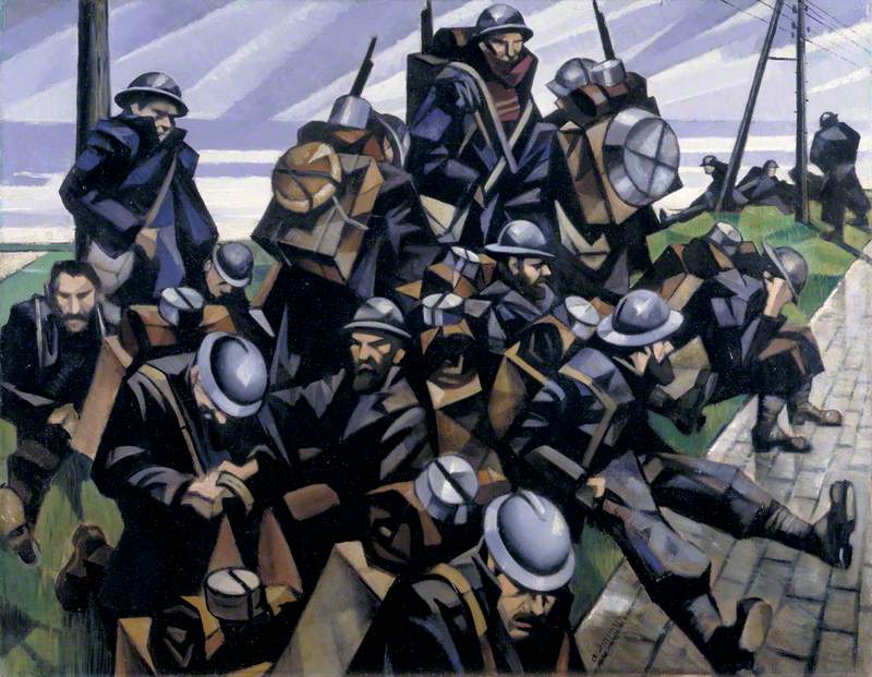 French Troops Resting, vintage artwork by Christopher Nevinson, 12x8" (A4) Poster