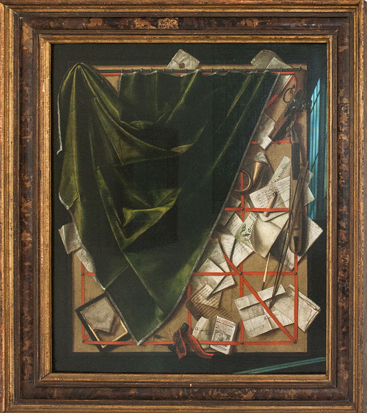 Trompe-l'oeil: Letter Rack with a Kit and Pistol, vintage artwork by Cornelis Norbertus Gysbrechts, 12x8" (A4) Poster