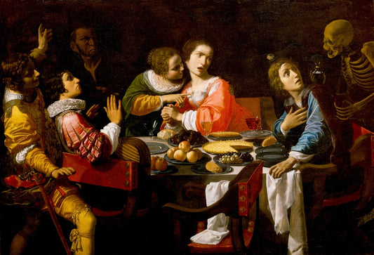 Death Comes to the Banquet Table, vintage artwork by Giovanni Martinelli, 12x8" (A4) Poster