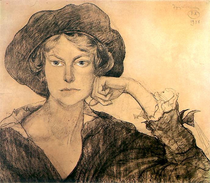 Portrait of Irena Szarota, vintage artwork by Stanislaw Witkiewicz, 12x8" (A4) Poster