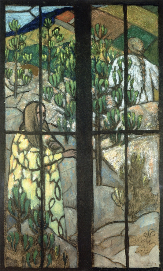 Two Women in the Countryside (study for a stained glass window), vintage artwork by Ker Xavier Roussel, 12x8" (A4) Poster