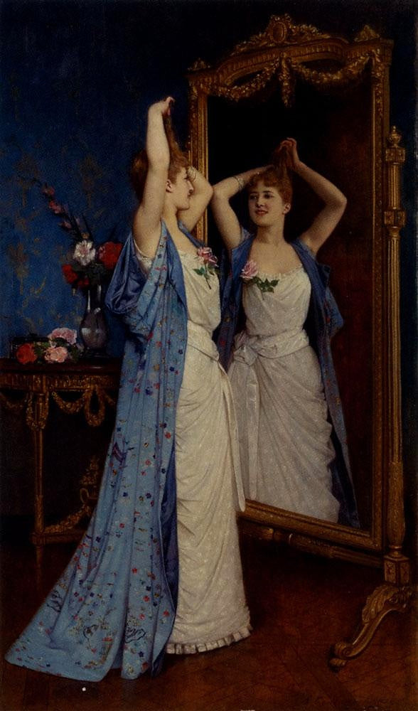 La Toilette, vintage artwork by Auguste Toulmouche, 12x8" (A4) Poster