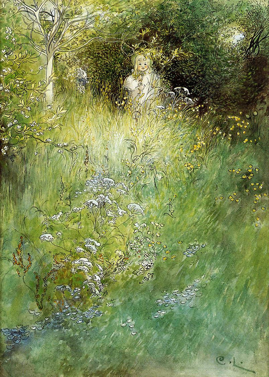A Fairy, Kersti and a View of a Meadow, vintage artwork by Carl Larsson, 12x8" (A4) Poster