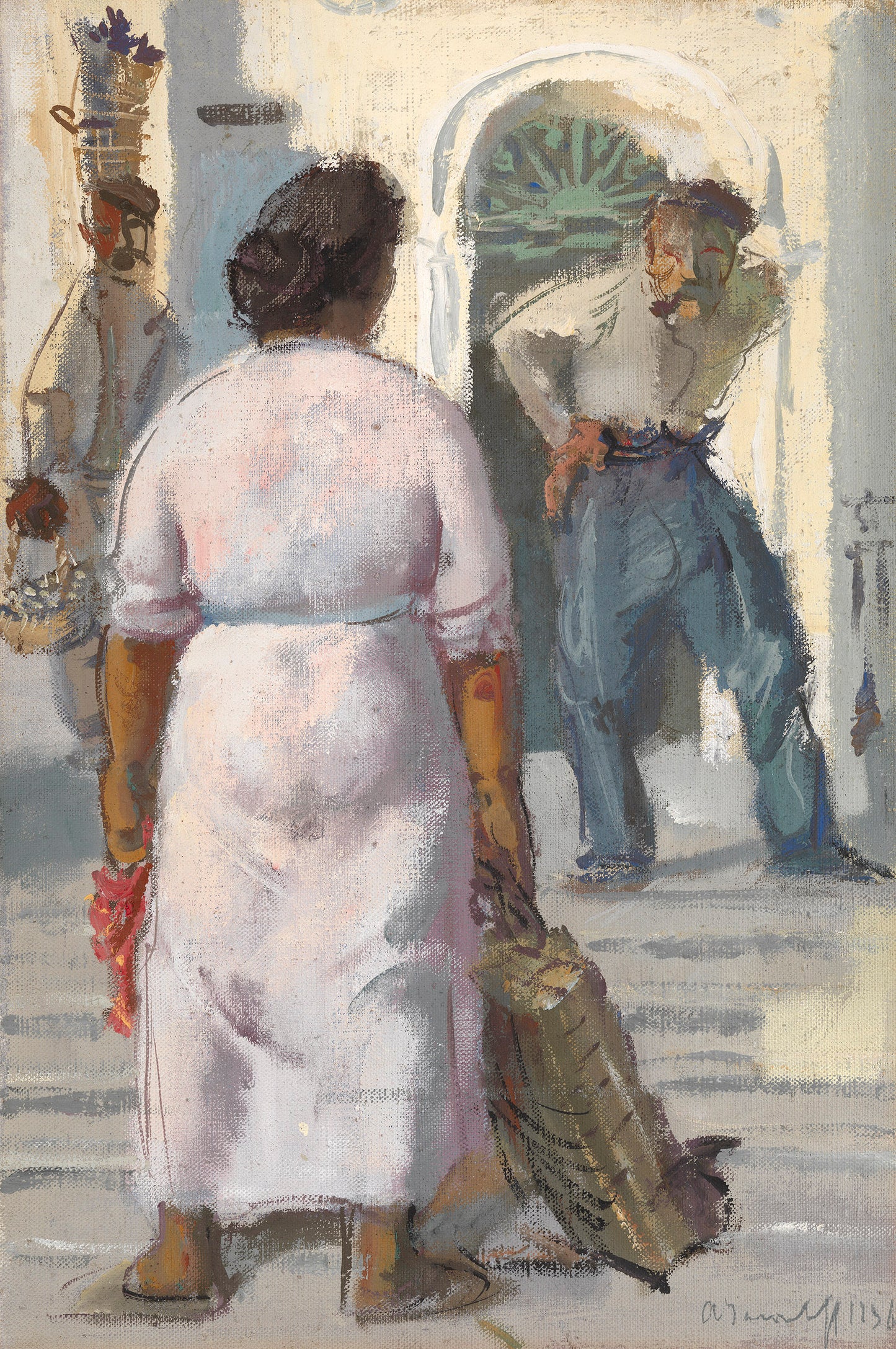 Conversation in Capri, vintage artwork by Alexander Evgenievich Yakovlev, 12x8" (A4) Poster