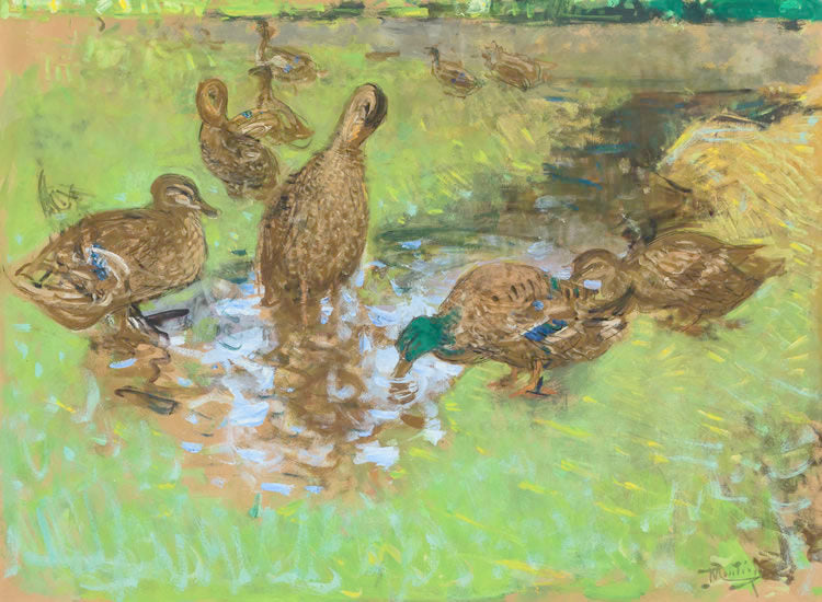 The Ducks, vintage artwork by Pierre-Eugène Montezin, 12x8" (A4) Poster
