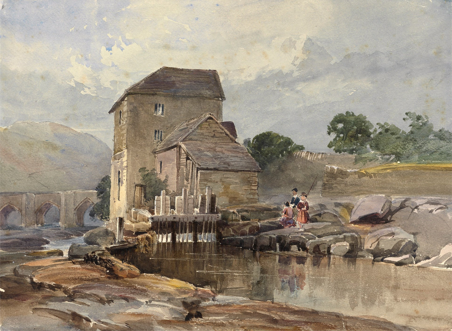 The Bridge at Llangollen, vintage artwork by William James Müller, A3 (16x12") Poster Print