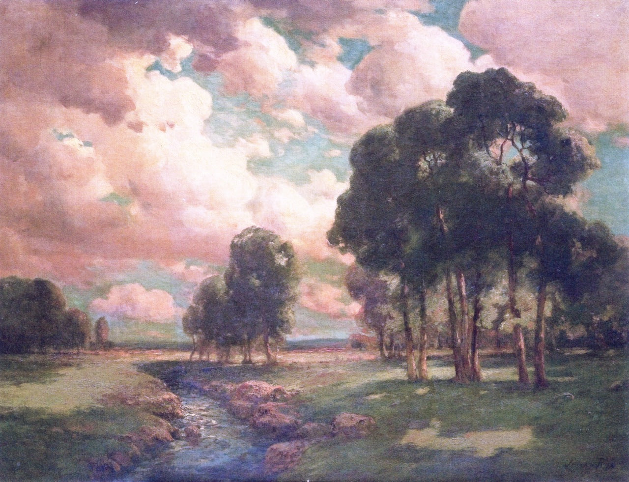 Passing Clouds over a Meadow, vintage artwork by Julian Walbridge Rix, 12x8" (A4) Poster