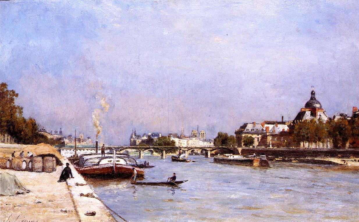 Paris, the Pont des Arts, vintage artwork by Stanislas Lepine, 12x8" (A4) Poster