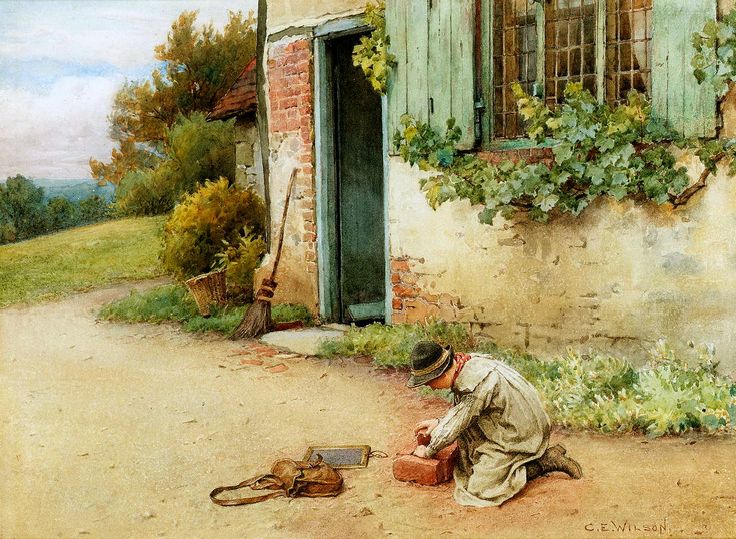 After school, vintage artwork by Charles Edward Wilson, 12x8" (A4) Poster