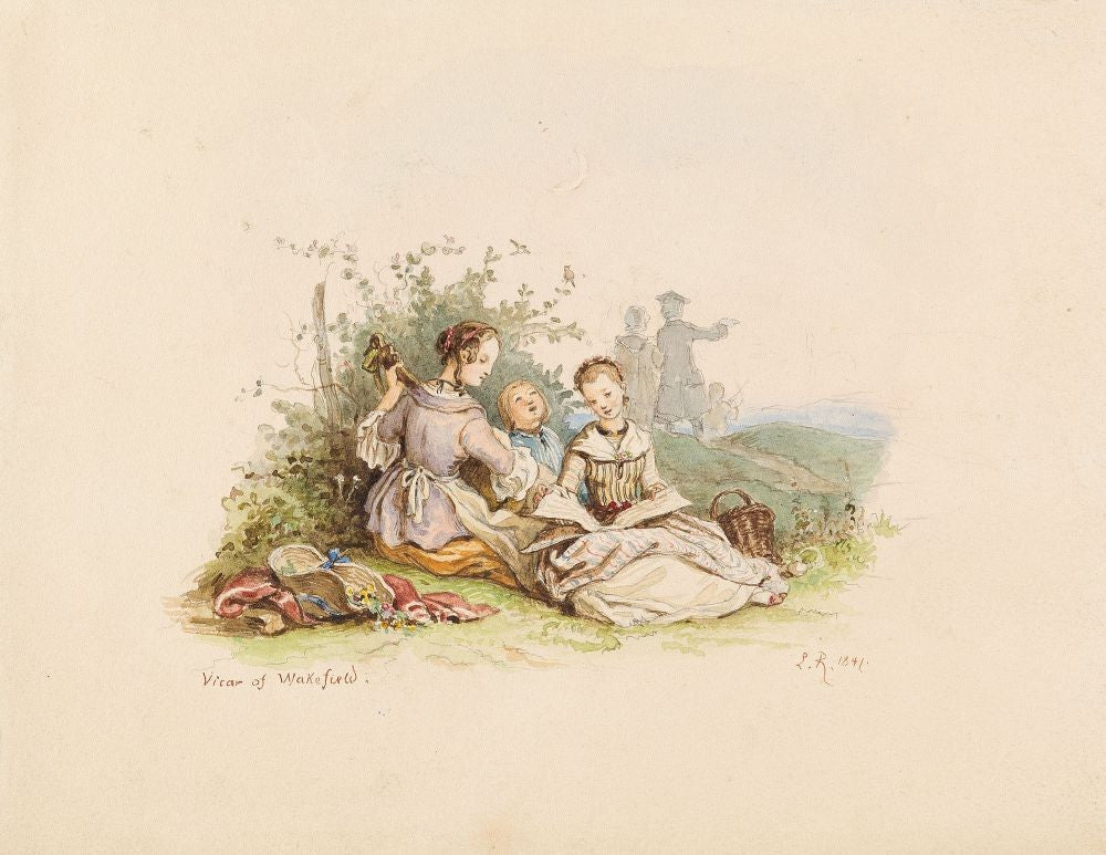 The Daughters playing Music on the Grass, vintage artwork by Ludwig Richter, A3 (16x12") Poster Print