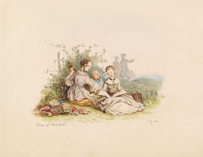 The Daughters playing Music on the Grass, vintage artwork by Ludwig Richter, A3 (16x12