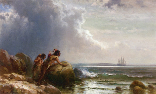 Watching Henry Hudson Enter New York Bay, vintage artwork by Edward Moran, 12x8" (A4) Poster